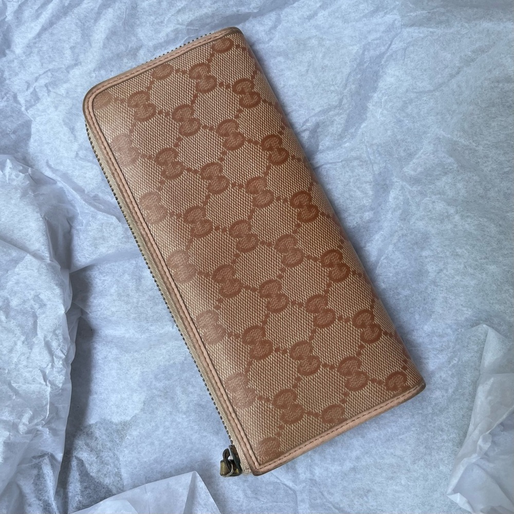Gucci Dark Blush Pink GG Monogram Zip Wallet
